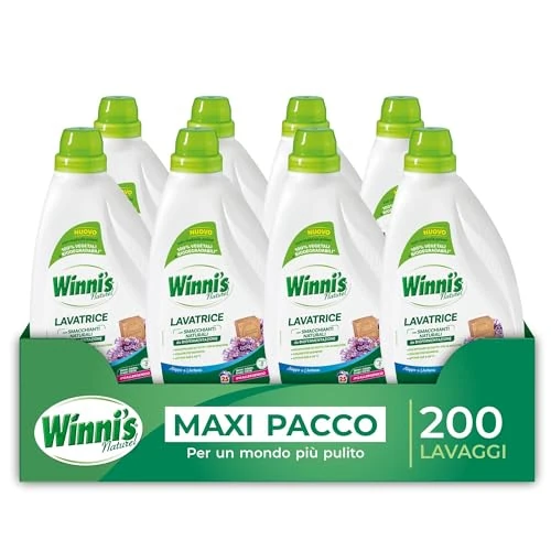 Offerta a tempo: Winni's - Detersivo Lavatrice Ipoallergenico, 200 Lavaggi, Fragranza Aleppo e Verbena, con Smacchianti Naturali da Biofermentazione, Materie Prime Vegetali, 1125 ml x 8 Confezioni - 35% da 45.99 € a 29.68 €