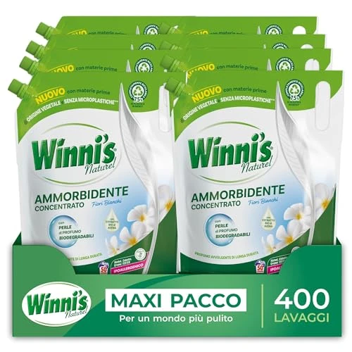 Begrenztes Angebot: Winni's - Weichspüler, hypoallergen, Konzentrat, Ecoformat, 400 Waschgänge, Duft weiße Blumen, mit biologisch abbaubaren Duftperlen, 1250 ml x 8 Packungen von 37.00 EUR auf 37.00 EUR (Rabatt 0%)