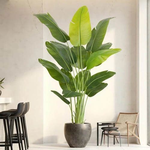 Offerta a tempo: ZEEOZE Pianta Artificiale Uccello del Paradiso 200cm Alta Finta Palma Tropicale Per Interno Esterno con 15 Foglie Banano Albero Finto da Interno con Aaso Bianco Per Letto Giardino Ufficio Decorazione - 0.00% da 119.99 € a 119.99 €