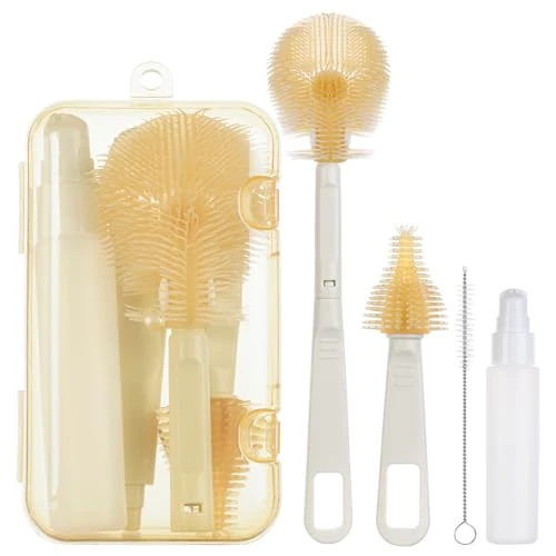 Offerta a tempo: Vicloon Set Spazzole Biberon Da Viaggio, Portatile 3 In 1 Spazzola Per La Pulizia Di Biberon E Ciuccio, Scovolino In Silicone Per La Pulizia, Tettarella, Cannucce, Marrone - 39% da 13.99 € a 8.57 €