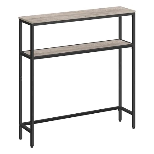 VASAGLE Console Table, 2-Tier Slim Sofa Table, 20 x 80 x 80 cm, Hallway Table with 2 Shelves, for Living Room, Entryway, Heather Greige and Ink Black LNT130K02V1
