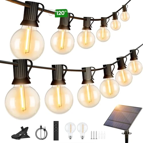 Offerta a tempo: Torkase Catena Luminosa Esterno Solare Giardino - 36M 120ft G40 LED Lampade Solari Da Giardino Luci Gazebo da Esterno Per Balcone Feste Patio Matrimonio - 5% da 49.98 € a 47.48 €