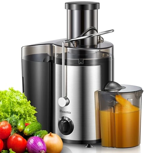 Offerta a tempo: Elettrica Centrifuga Frutta e Verdura, Reemix Estrattore Frutta e Verdura Facile da Pulire, 65 MM Bocca Larga, Acciaio Inox, 2 Velocità, Spazzola & Ricetta (Black, 800W) - 47% da 59.99 € a 31.58 €