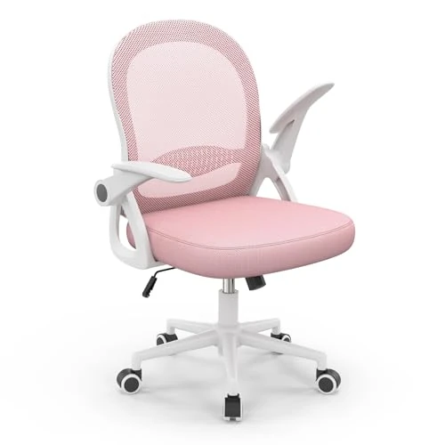 naspaluro Chaise de bureau, chaise de bureau avec support Lombaire, fauteuil de bureau en maille respirante, chaise de bureau ergonomique accoudoirs et hauteur réglables, rose