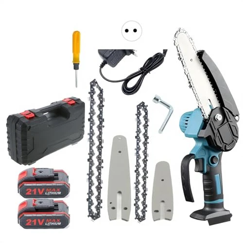 Offerta a tempo: Ailgely Mini moto batteria 6 e 4 pollici, 21 V moto elettrica a mano piccola potatura batteria, 2 x 2000 mAh, 2 catene, per tagliare rami e legno nel giardino - 0.00% da 48.59 € a 48.59 €