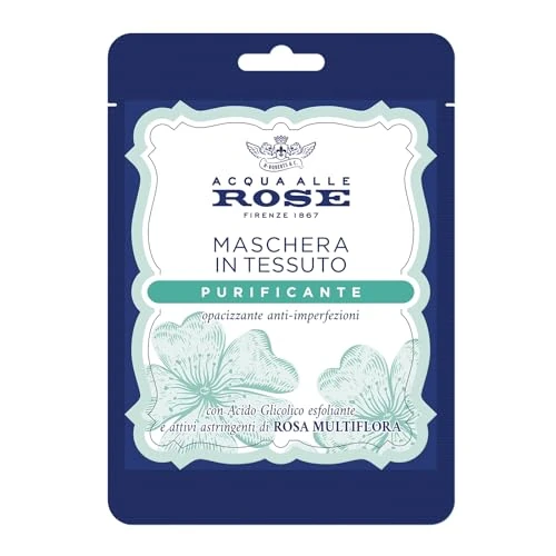 Offerta a tempo: Acqua alle Rose, Maschera Viso in Tessuto Purificante con Attivi Astringenti di Rosa Multiflora e Acido Glicolico, Azione Opacizzante Anti-Imperfezioni, Riduce la Dimensione e Aspetto dei Pori 1PZ - 50% da 3.99 € a 1.99 €