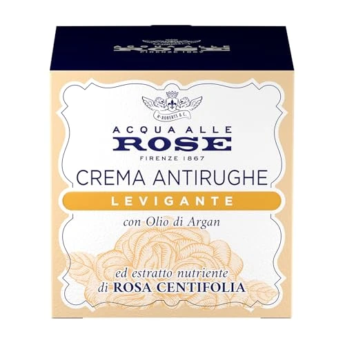 Offerta a tempo: Acqua alle Rose, Crema Viso Antirughe Levigante con Estratto Nutriente di Rosa Centifolia e Olio di Argan, Azione Antirughe per Pelli Normali, Nutre a Fondo e Rassoda la Pelle, 50 ml - 43% da 13.99 € a 8.04 €