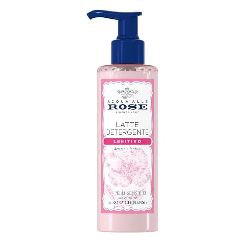 Acqua alle Rose, Soothing Cleansing Milk with Rose Chinensis Extract, Ideal for Dry or Sensitive Skin, Gently Cleanses and Moisturises the Skin, Daily Use, 200 ml