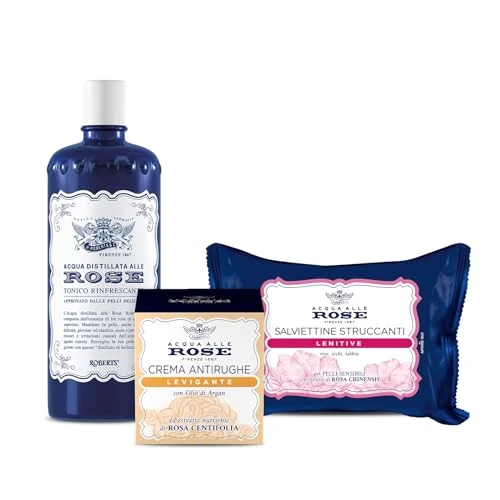 Limitiertes Angebot: Acqua alle Rose, Kit für das Gesicht, glättend, Anti-Falten-Wirkung für normale Haut, enthält erfrischendes Tonikum, glättende Anti-Falten-Creme und beruhigende Make-up-Entferner-Tücher - Exklusiv von von 23.99 EUR auf 23.99 EUR (Spare 0%)