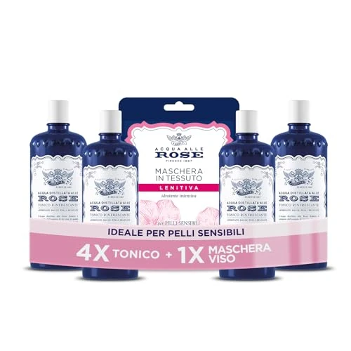 Offerta a tempo: Acqua alle Rose - Tonico Viso con Acqua Distillata Alle Rose - 4 Pezzi + Maschera Idratante per il Viso — 40% da 15,99 € a 9,59 €