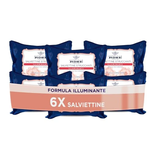 Offerta a tempo: Acqua alle Rose, Salviettine Struccanti Illuminanti per Pelli Spente e Opache, con Vitamina C di Rosa Canina Energizzante, Azione Struccante su Viso, Occhi e Labbra, 6 Confezioni da 20 Salviettine - 40% da 19.99 € a 11.99 €