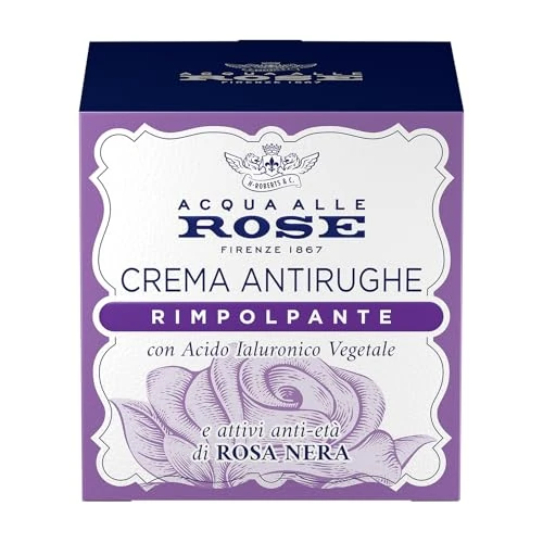 Offerta a tempo: Acqua alle Rose, Crema Viso Antirughe Rimpolpante con Attivi Anti-Età di Rosa Nera e Acido Ialuronico Vegetale, Crema Viso Antirughe ad Azione Riempitiva e Distensiva, 50 ml — 39% da 13,99 € a 8,54 €