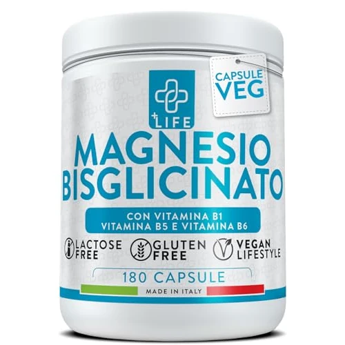 Magnesio Bisglicinato 1500mg 180 Cápsulas PiùLife, 300mg Magnesio Elemental, Bisglicinato De Magnesio Con Vit B6, B5, B1, Suplemento Músculos Sistema Nervioso, Contra El Cansancio Estrés, Dormir Bien