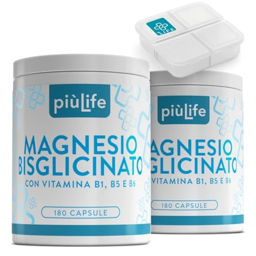 Offerta a tempo: Magnesio Bisglicinato Capsule PiùLife, 300mg Con Vitamina B6, B1, B5, Organico – come Integratore Magnesio Glicinato ad Alta Biodisponibilità – Muscoli, Ossa, Sistema Nervoso – 360 capsule - 21% da 33.90 € a 26.90 €