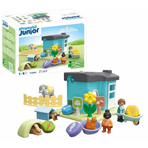 Offerta a tempo: Playmobil Junior 71690 Pensione per animali, inclusi quattro animali domestici, giocattolo sostenibile realizzato in plastica a base vegetale, giocattolo per bambini dai 12 mesi in su - 0.00% da 44.99 € a 44.99 €