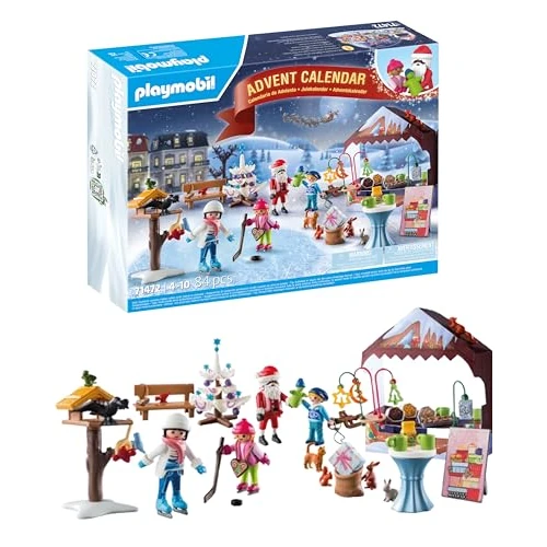 PLAYMOBIL Christmas 71472 Calendario de Adviento: Viaje al Mercado navideño, 24 sorpresas, Incluidas Cuatro Figuras, Calendario de Adviento 2024, Juguetes para niños y niñas a Partir de 4 años