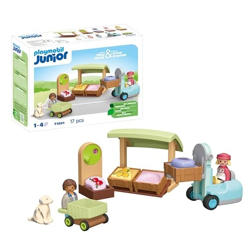 Offre limitée : Playmobil 71691 Junior : Etal de Fruits et légumes Bio - Comprenant Un véhicule, Un Chariot de Courses et des caisses empilables - Jouet fabriqué à partir de matière d'origine végétale - Dès 12 Mois de 29.99 € à 18.66 € (38% de remise)