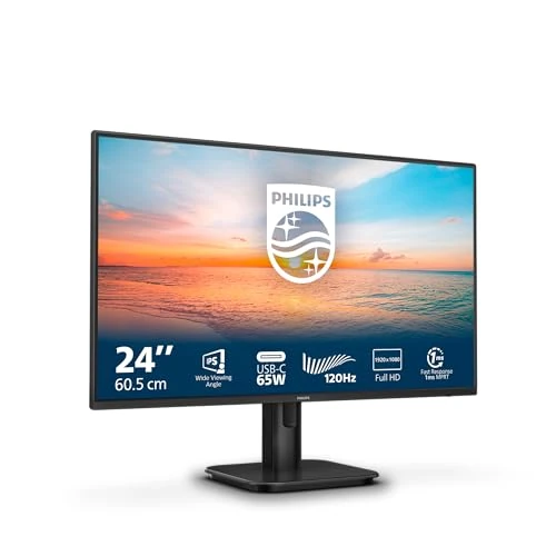 Philips 24E1N1300A - 24 Inch FHD Monitor, 100Hz, IPs, 1ms, USB-C power delivery, Speakers, Flicker Free, LowBlue mode (1920 x 1080, 250 cd/m², HDMI 1.4 / USB-C)