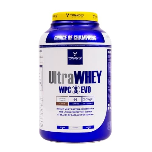 Yamamoto Nutrition Ultra Whey WPC S EVO 2 kg, Suplemento de Proteína de Suero Concentrada y Esporas de Bacillus, Aumento de la Masa Muscular, Sabor Chocolate