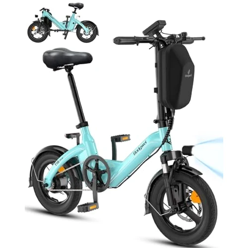 Bodywel T16 - Bicicleta eléctrica plegable E-Bike portátil de 16 pulgadas, con pantalla LED inteligente, 250 W, 36 V/10,4 Ah, frenos de disco dobles y suspensión delantera para hombre y mujer (azul
