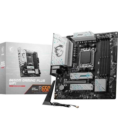 MSI B650M Gaming Plus WiFi Motherboard, mATX - Unterstützt Ryzen 9000, 8000 & 7000 Prozessoren, AM5 - DDR5 Memory Boost 7800+ MHz/OC, PCIe 4.0 x16, M.2 Gen4, Wi-Fi 6E