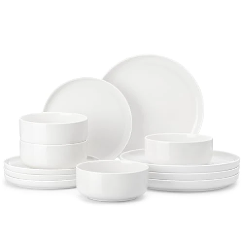 Limited-time offer: MALACASA Dinner Set for 4, 12 Pieces Porcelain Plates and Bowls Sets Dinnerware Sets Chip Resistant Ceramic Dish Set Service for 4, White, Series Luna from 36.99 GBP to 36.99 GBP (save 0%)