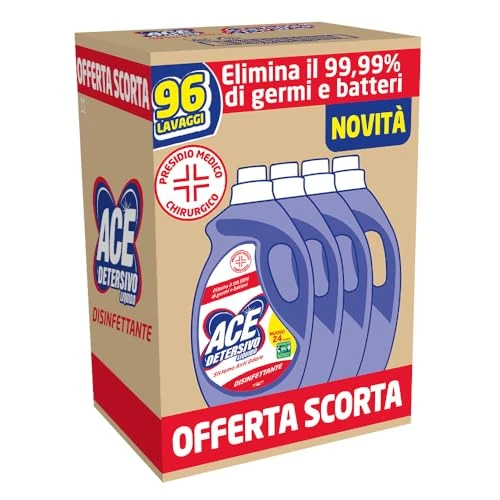 Offerta a tempo: ACE Detersivo Disinfettante, Cartone da 4 Flaconi x 24 Lavaggi - 51% da 32.58 € a 15.96 €