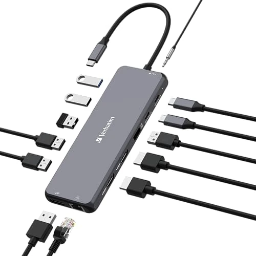 Offerta a tempo: Verbatim Hub USB C 13 in 1, adattatore multiporta USB-C a HDMI, RJ45, USBA-A e USB-C PD, con lettore di schede SD, per Mac, MacBook Pro/Air, iPad Pro, Thinkpad, Windows Computer, Laptop e Co, 32153 - 0.00% da 49.24 € a 49.24 €