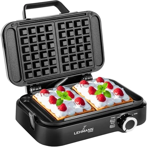 Offerta a tempo: LEHMANN Piastra per Waffle Doppia, 1200W, Pronta in 3 Minuti, Regolazione della Temperatura fino a 240°C, Rivestimento Antiaderente, Pulizia Rapida e Facile, Waffle Spessi 12,5 x 8,5 x 2 cm - 22% da 44.99 € a 34.99 €