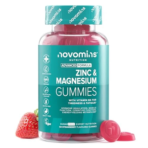 Beperkte aanbieding: Novomins Zink & Magnesium Gummies – Suikervrij – Ondersteunt Spier- & Botgezondheid, Energie & Stofwisseling – met Vitamine B6 – Hooggedoseerd Magnesium- & Zinksupplement – Glutenvrij van 19.99 EUR naar 14.99 EUR (besparing 25%)