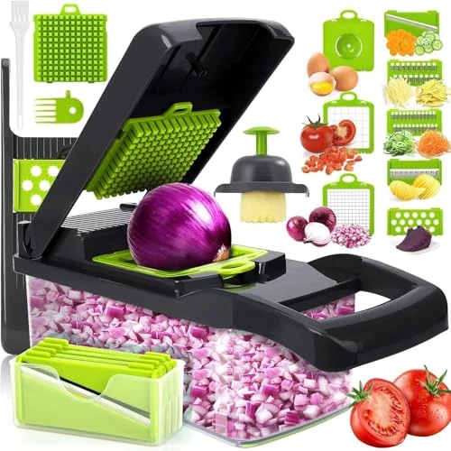 16 En 1 Cortador de Verdura, Mandolina de Cocina Profesional, Picador de Verduras Manual, Cortador de Patatas Acero Inoxidable con Separador de Huevos, Ralladores de Cocina para Cebolla,Tomates, Ajo