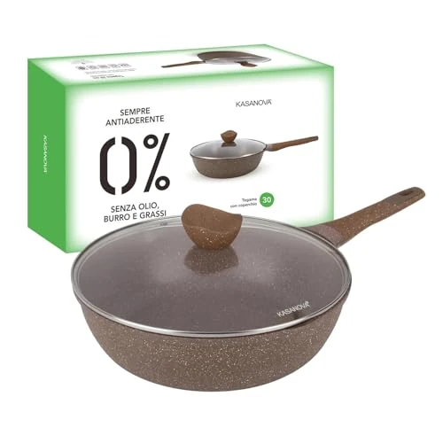 Offerta a tempo: KASANOVA Tegame 30 cm antiaderente 0 grassi con coperchio marrone Cottura - 60% da 69.90 € a 27.90 €