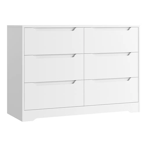 HOCSOK Commode Chambre, Commode 6 Tiroirs, Buffet Salon, Bois Meuble de Rangement pour Chambre Adulte, Salon, Chambre Enfant, Couloir, 108 x 82,5 x 39 cm (l x H x P)