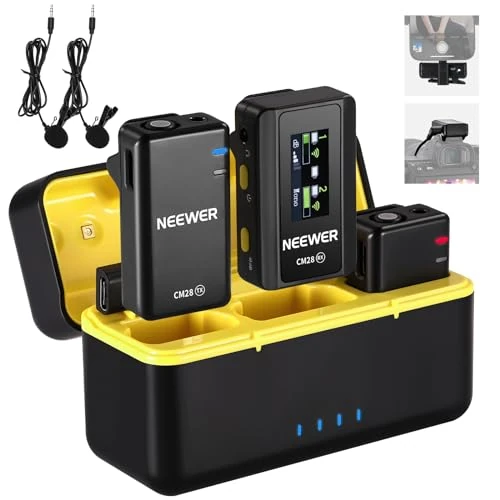 Zeitlich begrenztes Angebot: NEEWER CM28 kabelloses Lavalier Mikrofonsystem mit Ladeetui, 2 Mikrofon Clips,1 klick Geräuschunterdrückung, 4GB Speicher, 9 Std. Spielzeit, Ansteckmikros kompatibel mit iPhone/Android/PC/Kamera/iPad von 92.49 € auf 89.99 € (3