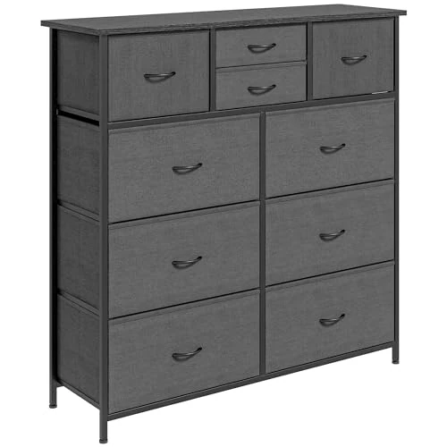 Offerta a tempo: HOMCOM Cassettiera 10 Cassetti Moderna in Tessuto non Tessuto, Acciaio e MDF, 100x30x100 cm, Nera - 20% da 73.95 € a 59.19 €