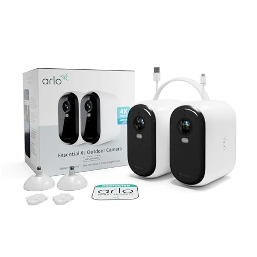 Oferta limitada: Arlo Essential 2 XL Camara Vigilancia WiFi Exterior HD, Camara Vigilancia WiFi Interior, Sensor de Movimiento, Alarmas Para Casa, Visión Nocturna Color, Prueba Arlo Secure Incluida, 2 Cámaras, Blancas de 249.99 EUR a 124.99 EUR (ahorro 50%)
