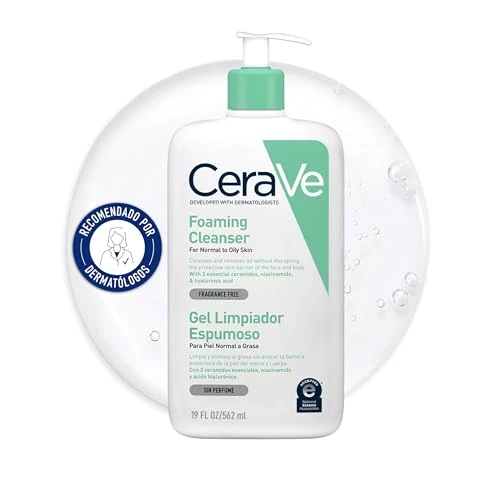 CeraVe Gel Limpiador Espumoso, Para Piel Normal a Grasa, Elimina el Exceso de Grasa y Suciedad, Enriquecido Con Ceramidas Esenciales, Niacinamida y Ácido Hialurónico, Apto para Rostro y Cuerpo, 562ml
