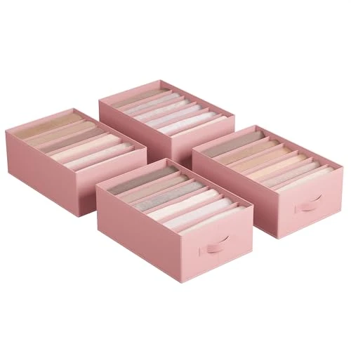 Offerta a tempo: SONGMICS Set di 4 Organizzatori per Armadio a 6 Scomparti, Scatole per Biancheria Pieghevoli, Contenitori per Guardaroba, 42 x 30 x 17 cm, per Pantaloni, Vestiti, Rosa Pastello RUS009R01 - 19% da 19.99 € a 16.14 €