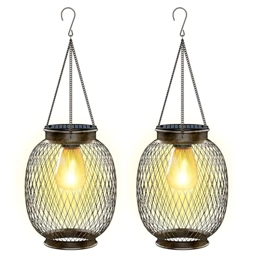 Limited offer: Collasis Solar Lights Outdoor Garden, Solar Garden Lights 2 Pack Upgrade Metal Retro Warm White Solar Powered Waterproof IP65 Auto On Off Solar Lantern for Decorations Patio Lawn Fence from 11.95 EUR to 11.35 EUR (save 5%)