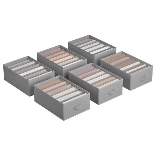SONGMICS Juego de 6 Organizadores de Cajón, Organizadores de Armario de 6 Compartimentos, Plegables, 42 x 30 x 17 cm, para Pantalones, Ropa, Gris Paloma RUS009G03