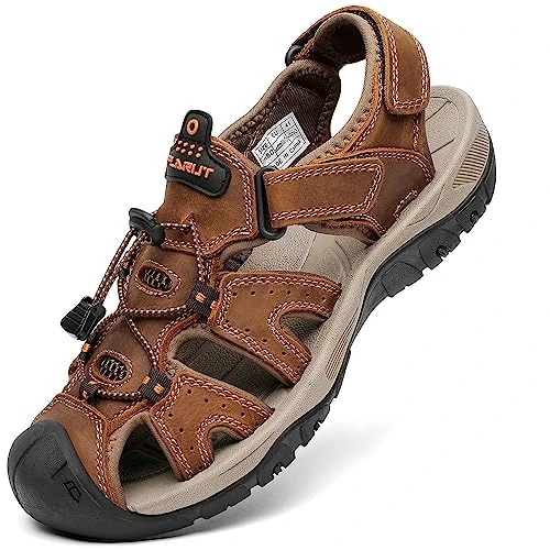 Zeitlich begrenztes Angebot: FLARUT Sandalen Herren Outdoorsandalen Sommer Wanderschuhe Trekkingsandalen Leder Strand Wandersandale Laufschuhe Lässige Sneaker Sportsandalen(braun,45) von 39.99 € auf 39.99 € (0.00% Rabatt)
