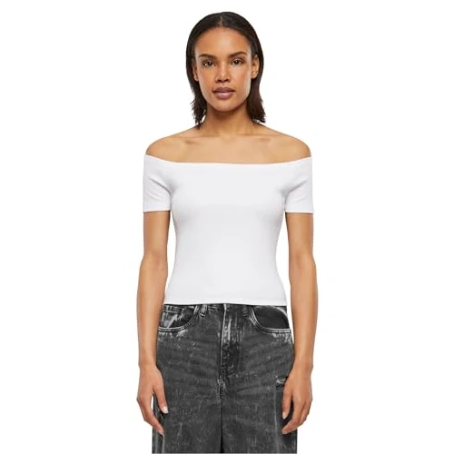 Offerta a tempo: Urban Classics Ladies Organic off Shoulder Rib Tee T-Shirt, Bianco, S Donna - 54% da 9.90 € a 4.54 €