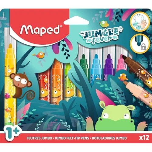 Oferta ograniczona: Maped - Filc do kolorowania pierwszego wieku - Filc dla dzieci od 1 roku życia - flamastry maxi - Ozdobne flamastry - Bezpieczna i zablokowana końcówka - Tusz nadający się do prania wodą - Pudełko 12 z 34.55 PLN na 34.55 PLN (zniżka 0%)