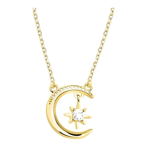 Zeitlich begrenztes Angebot: Sofia Milani - Damen Halskette 925 Silber - vergoldet/golden - mit Zirkonia Steinen - Mond Anhänger - N0739 von 51.35 € auf 45.07 € (12% Rabatt)