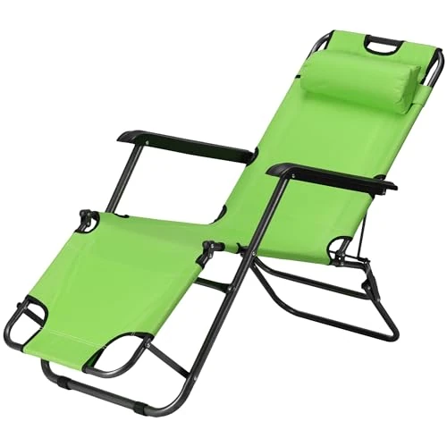 Offerta a tempo: JEMIDI Sedia a Sdraio Pieghevole - Sdraia da Interno Casa - Lettini Spiaggia Pieghevoli Leggeri - Sedie Sdraio da Giardino Esterno Mare - Reclinabile con Poggiatesta - Verde - 29% da 60.49 € a 42.99 €
