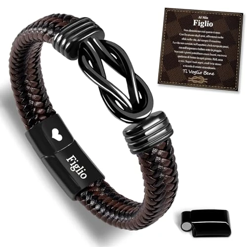 Offre limitee: BOCHOI Bracelet pour fils, bracelet en cuir tressé pour homme, cadeau d'anniversaire pour fils, cadeau de Noël, bracelet en cuir Regalo per Papà/Figlio/Uomo Bracciale in pelle per Uomo Bracciale de 4.99 EUR a 4.99 EUR (economie 0%)