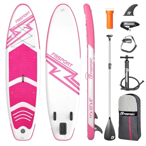 FBSPORT Opblaasbaar stand-up-paddleboard, stand-up paddleboard, 15 cm dik, surfplankkit met verstelbare aluminium SUP-peddel + handpomp