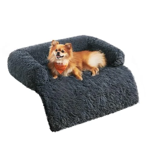 Feandrea FluffyHug Panier pour Chien, Tissu Peluche, Tapis, Couverture de Protection pour Canapé, Taille M, pour Chiens de Petite et Moyenne Taille, 80 x 75 x 16 cm, Gris Foncé PGW221G02