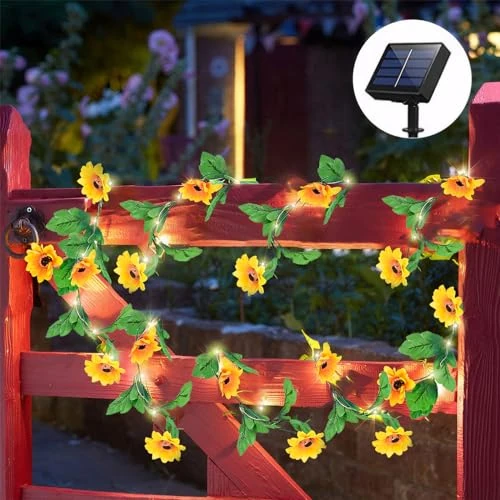 Tijdelijke aanbieding: Lichtsnoer op zonne-energie, voor buiten, 4 m, kunstzonnebloem, lichtketting op zonne-energie, 40 leds, bloemen, klimopslinger, waterdichte lampen op zonne-energie met zonnebloemen, tuindecoratie voor van 15.99 EUR naar 15.99 EUR (korting 0%)