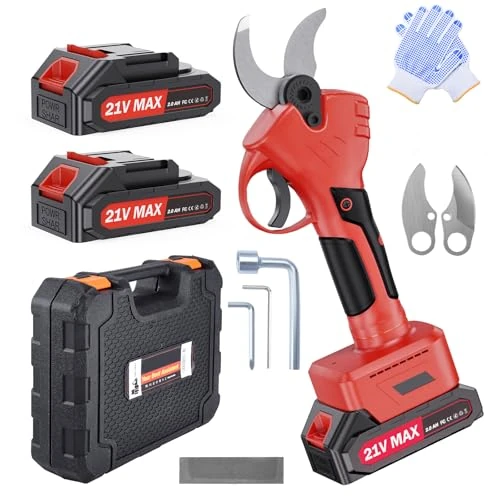 Offerta a tempo: XIAZIR Forbici da Potatura Elettriche a Batteria 40 mm con Motore Brushless, Cesoie da Giardino 2× Batterie 21V 2000mAh e Lama in Acciaio SK5, Potente Tagliarami per Alberi, Giardino - 10% da 69.99 € a 63.17 €
